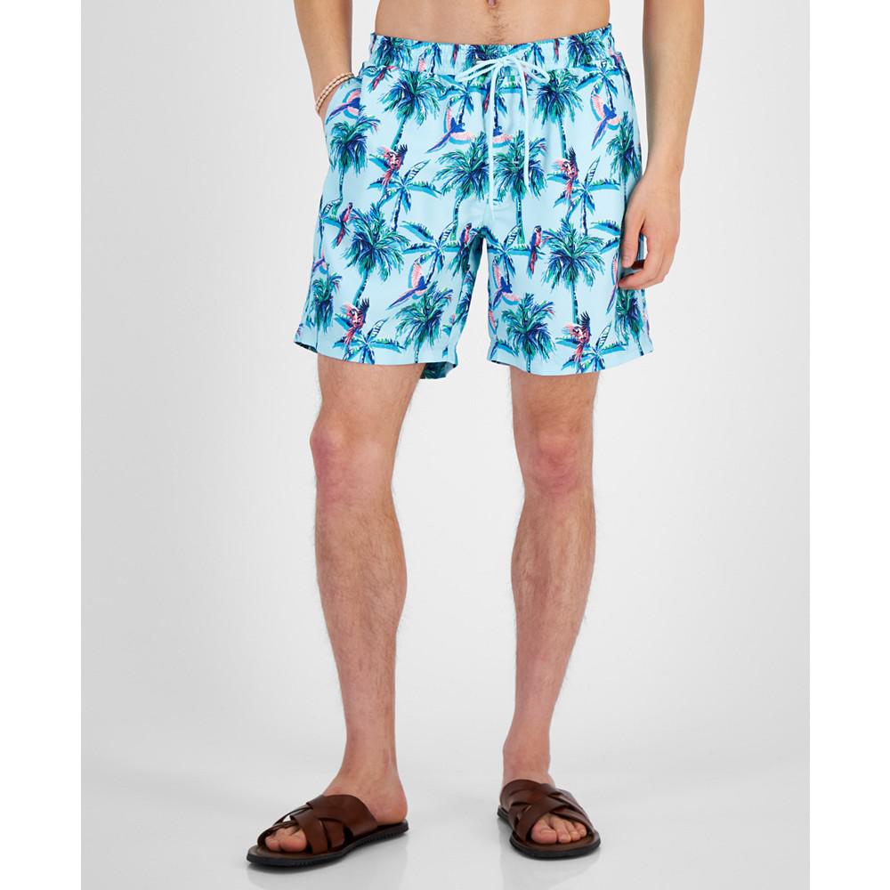 Club Room Men's Palm Parrot Quick-Dry Tropical-Print 7" Swim Trunks, Created for Macy's