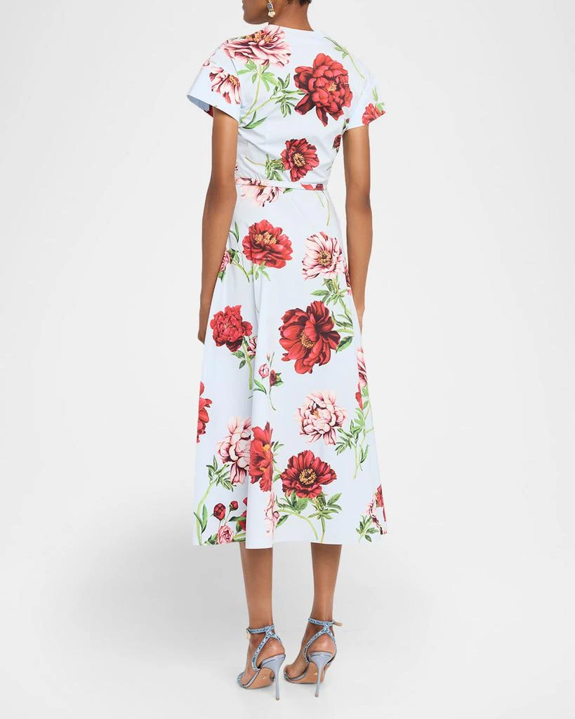 Oscar de la Renta Short-Sleeve Peony-Printed Tea-Length Dress 3