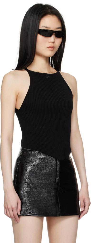 Courrèges Black Pointy Rib Knit Tank Top