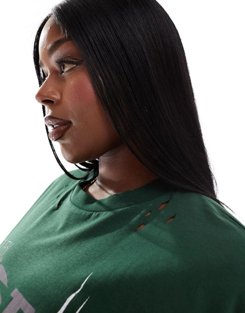 ASOS ASOS DESIGN Curve nibbled oversized t-shirt with cutabout rock graphic in dark green 2