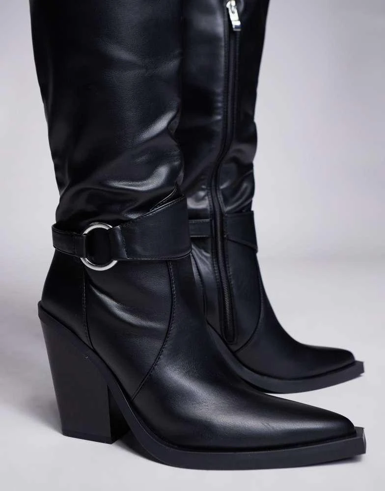 SIMMI Shoes Simmi London Dru Over the Knee Western Boot in Black 2