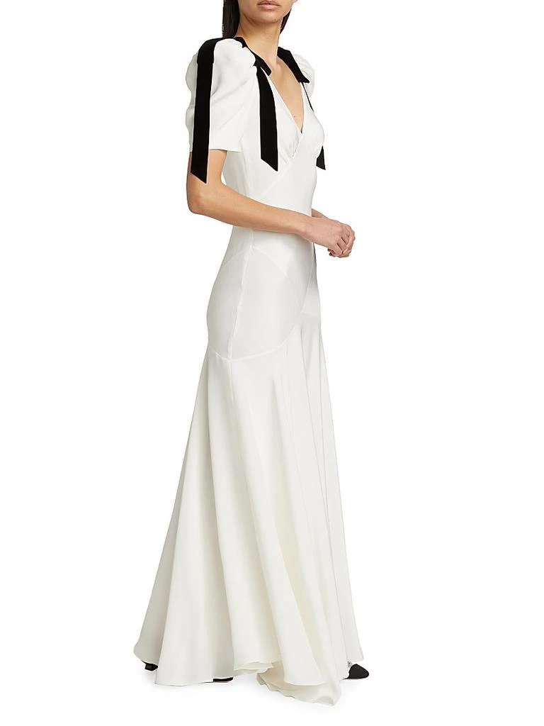 Rodarte Velvet Ribbon Bow Silk Crepe Bias-Cut Gown 4