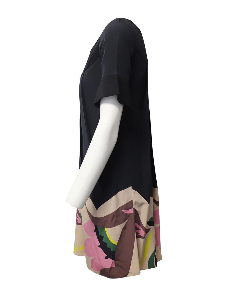 Temperley London Floral Pleated Mini Dress in Black Cotton