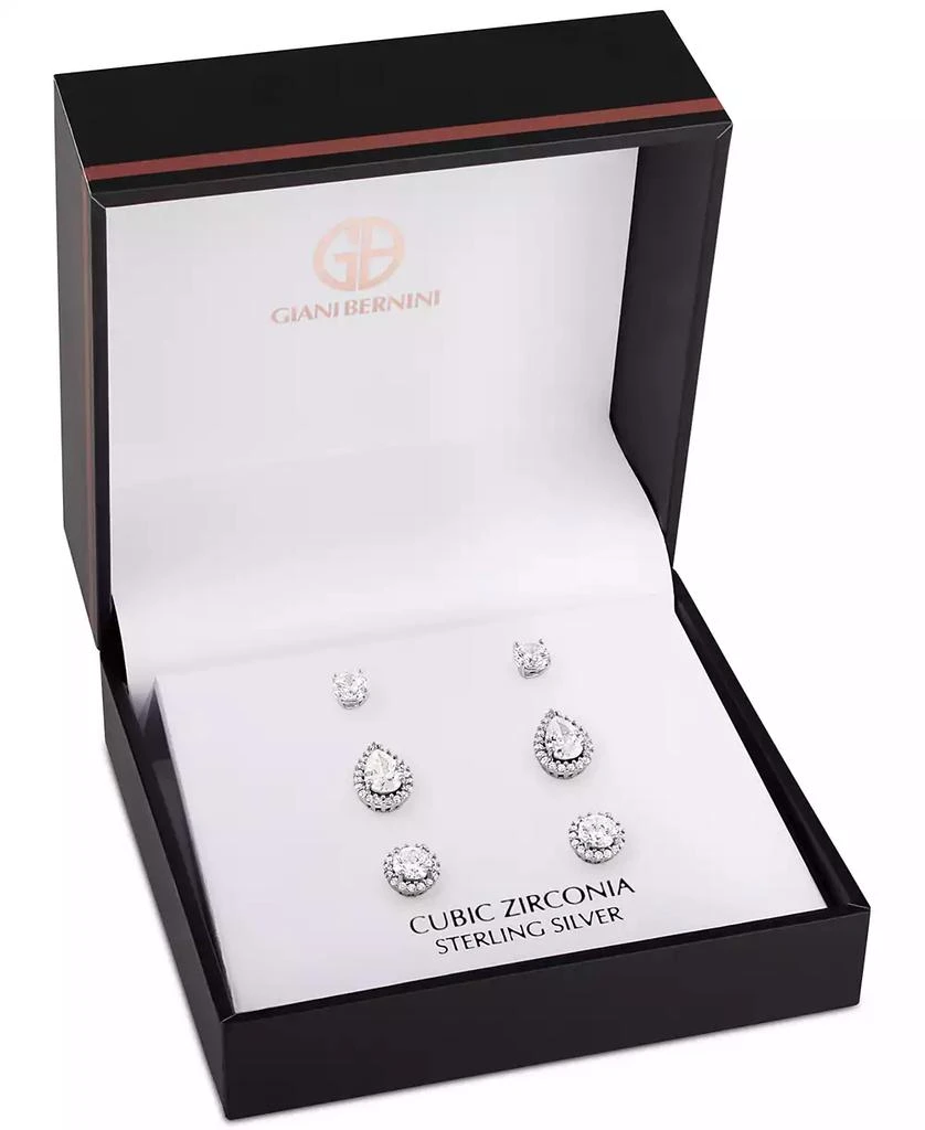 Giani Bernini 3-Pc. Set Cubic Zirconia Halo & Solitaire Stud Earrings in Sterling Silver, Exclusively at Macy's 4