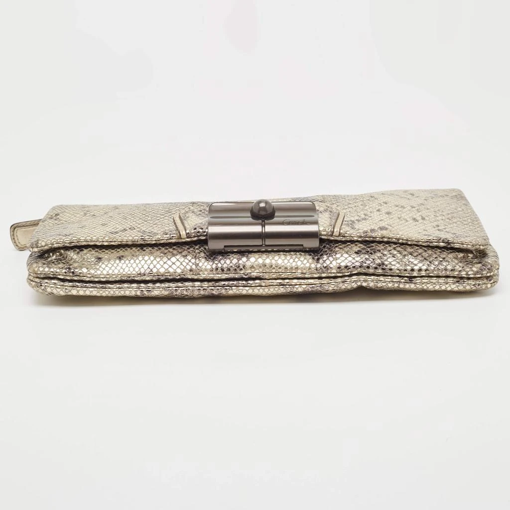 Coach Coach Metallic Silver/Black Python Embossed Leather Flap Clutch 6