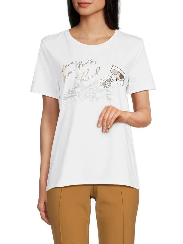Karl Lagerfeld Paris Sequin Logo Stretch Cotton T-Shirt 1