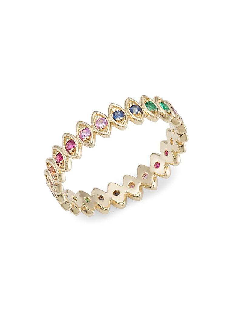 Sydney Evan 14K Yellow Gold & Rainbow Stone Evil Eye Ring