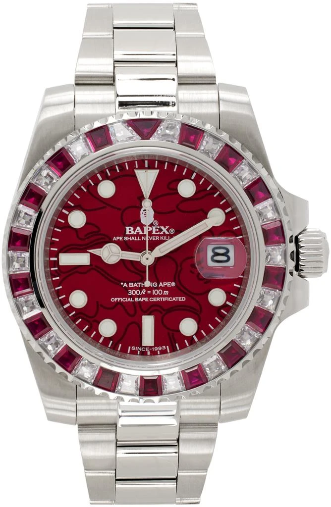 Bape Silver & Red Type 1 Crystal Stone Watch 1