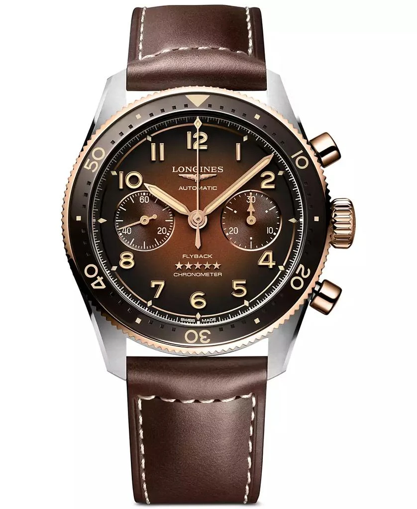Longines Men's Swiss Automatic Chronograph Spirit Flyback Brown Leather Strap Watch 42mm 1