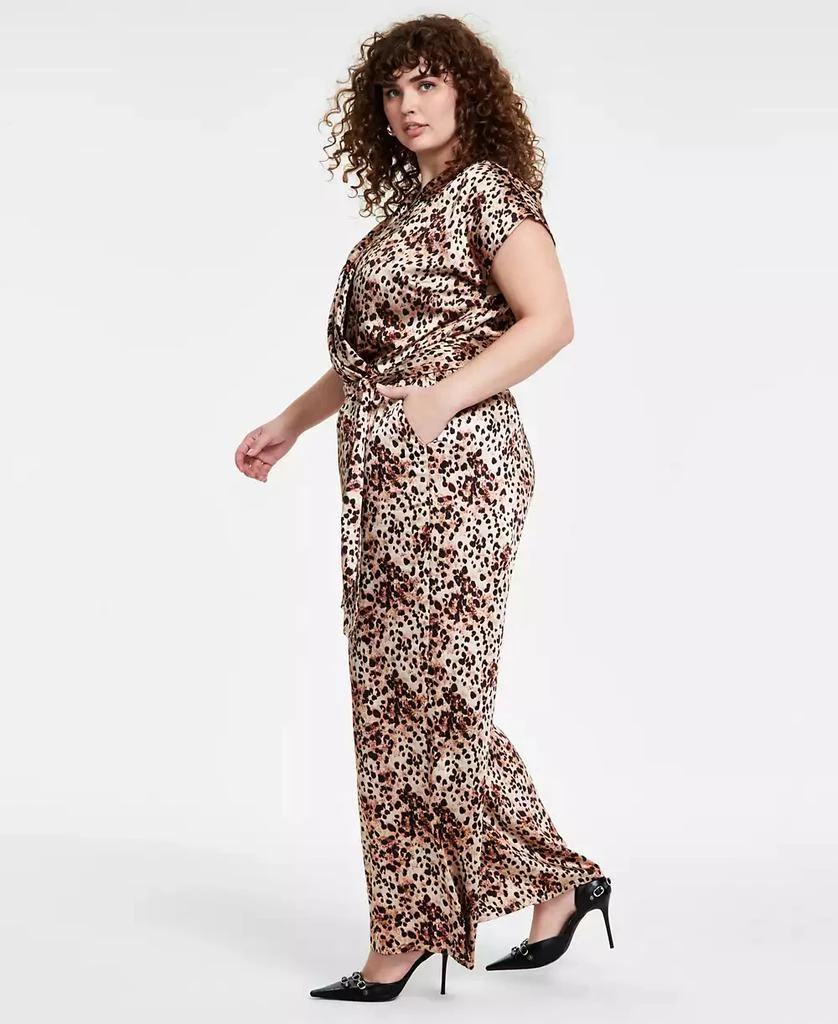 Bar III Trendy Plus Size Short-Sleeve Wrap-Front Belted Satin Jumpsuit, Created for Macy's 3