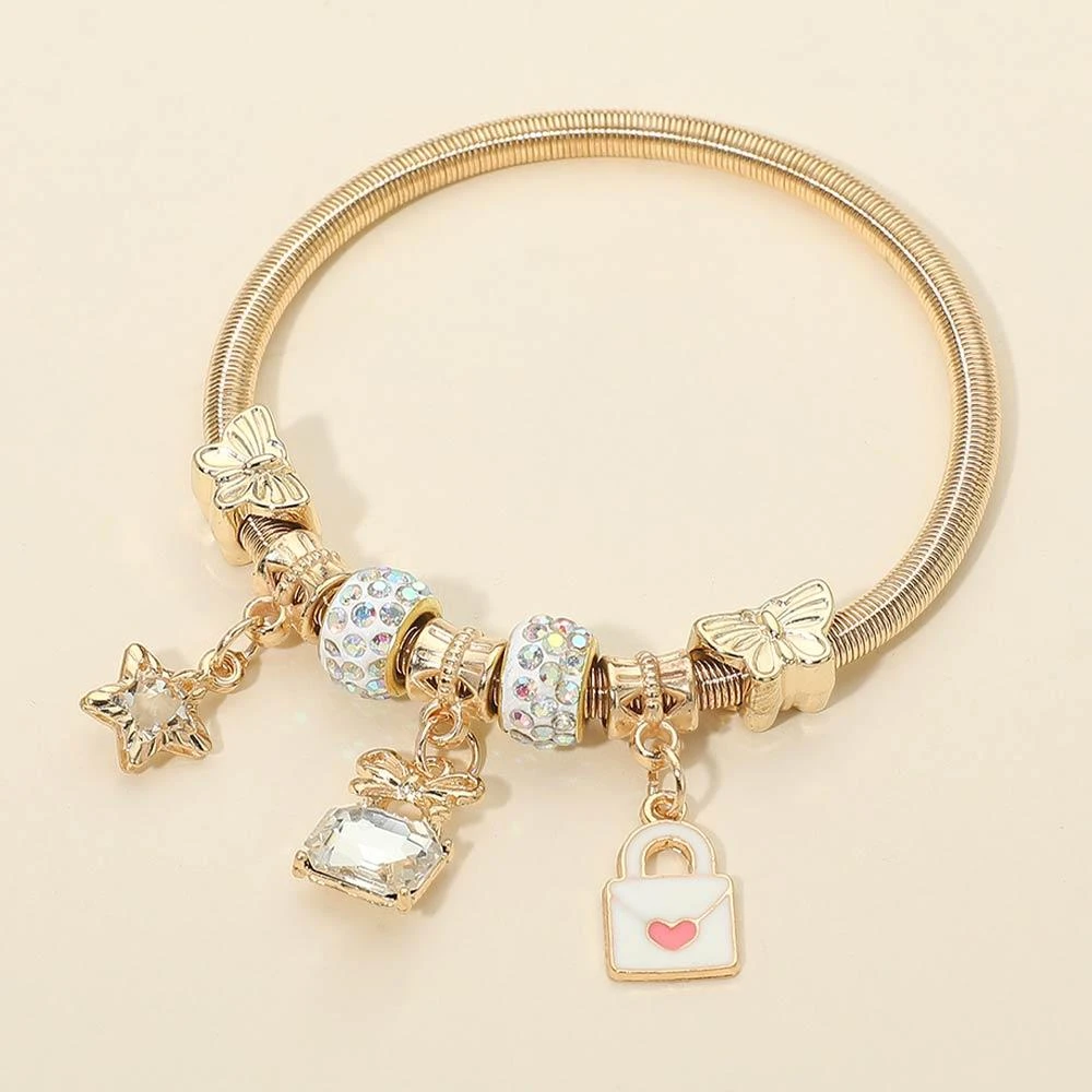 FASHNZFAB 12PCS - Star Bow Loveletter Butterfly Charm Beaded Stretch Bracelets 4