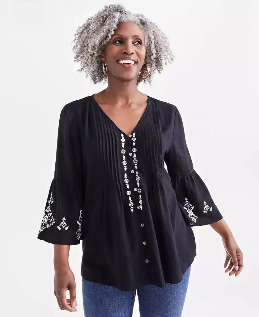 Style & Co Petite Linen-Blend Pintucked Tunic, Created for Macy's 1