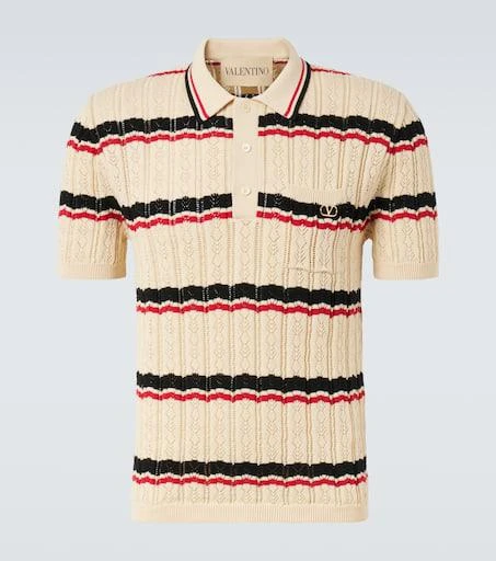 Valentino VLogo pointelle striped cotton polo shirt 1