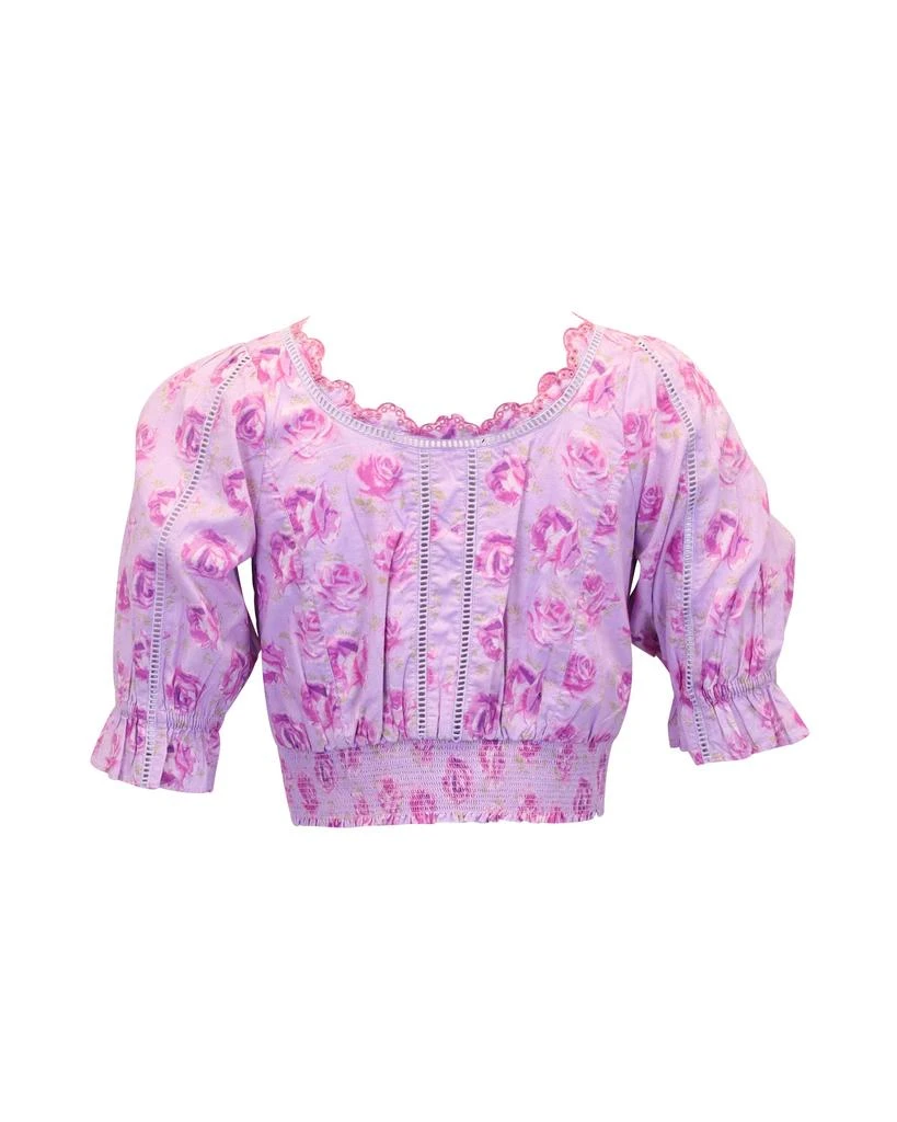 LOVESHACKFANCY Love Shack Fancy Karsten Floral Crop Top in Lilac Cotton 1