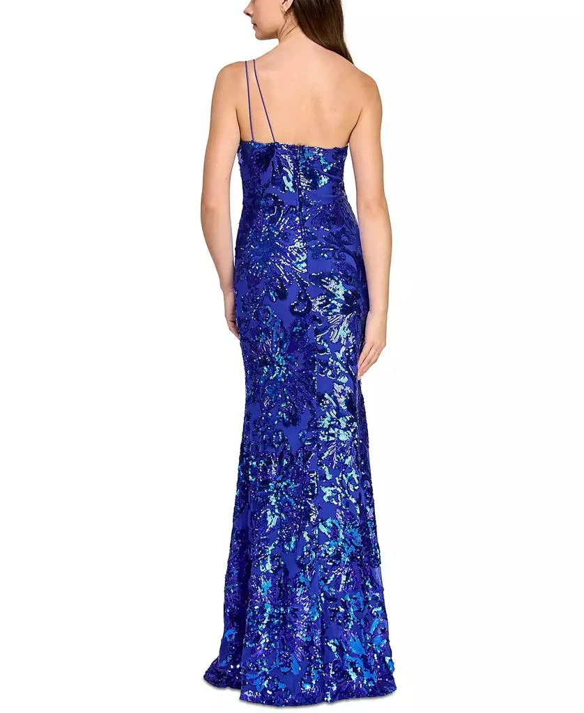 Crystal Doll Juniors' One-Shoulder Floral-Sequin Gown 2