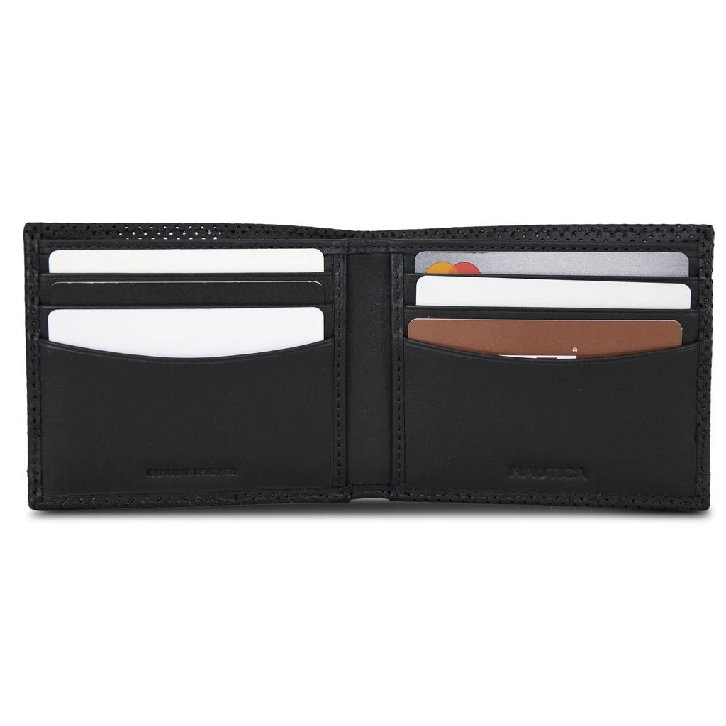 Nautica Mens Perforated Leather Bifold Wallet 2