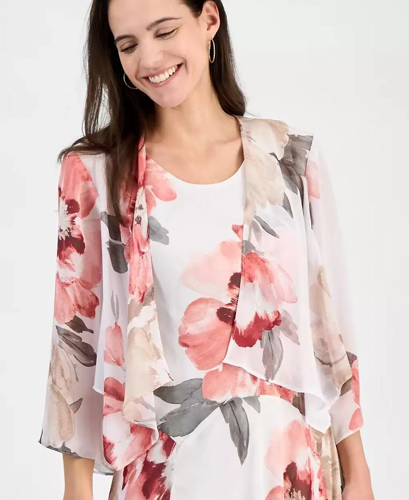 Robbie Bee Women's Floral Print Chiffon Midi Dress & Jacket Set 4