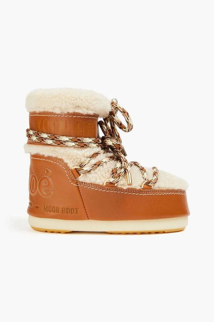 CHLOÉ X MOON BOOT Embroidered shearling and leather snow boots 1