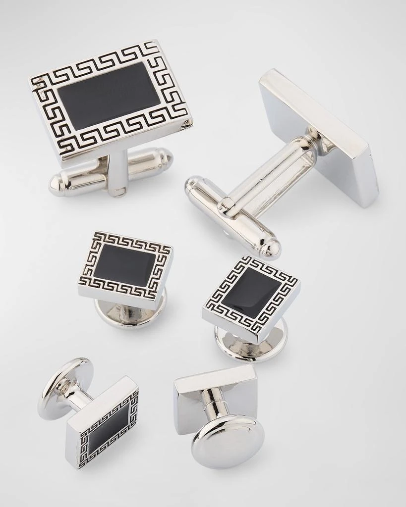 LINK UP Men's Greek Rectangle Cufflink Stud Set 4
