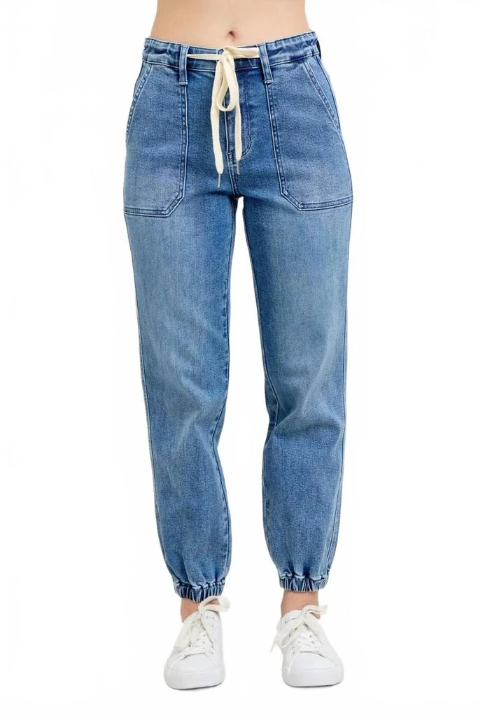 Judy Blue High Waist Jogger Denim Jeans In Medium Blue