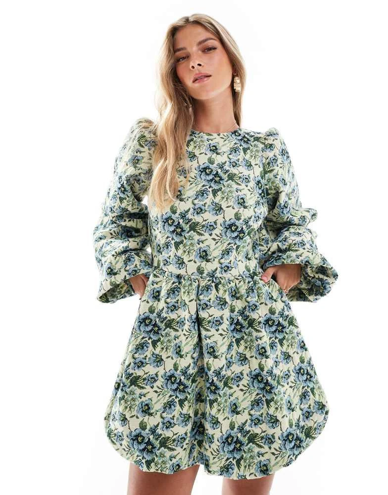 ASOS ASOS DESIGN tapestry puffball mini dress 2