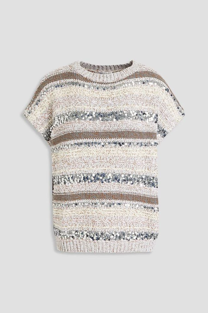 Brunello Cucinelli Sequin-embellished striped cotton top 1