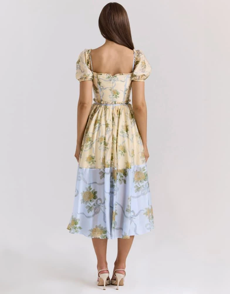 House of CB House of CB Penelope midi dress in lemon vintage rose 3