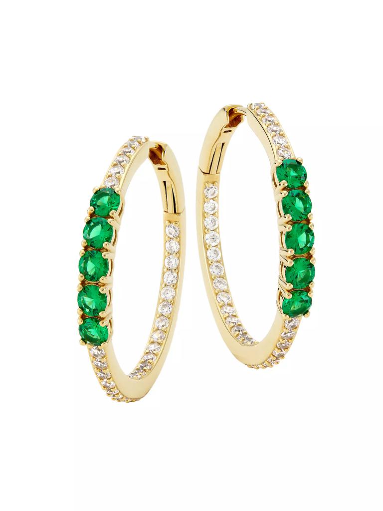 Adriana Orsini Loveall 18K-Gold-Plated, Cubic Zirconia, & Faux Emerald Medium Hoop Earrings