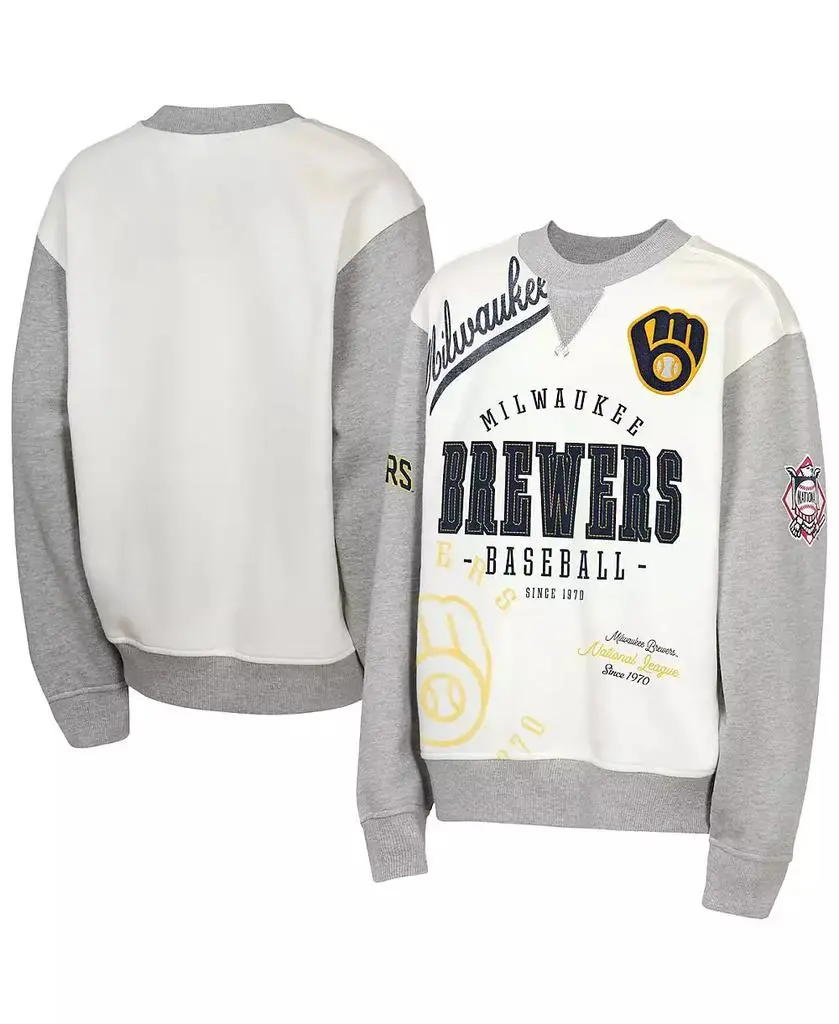 Outerstuff Big Boys and Girls Cream/Gray Milwaukee Brewers Big League Power Hit Fleece Sweatshirt