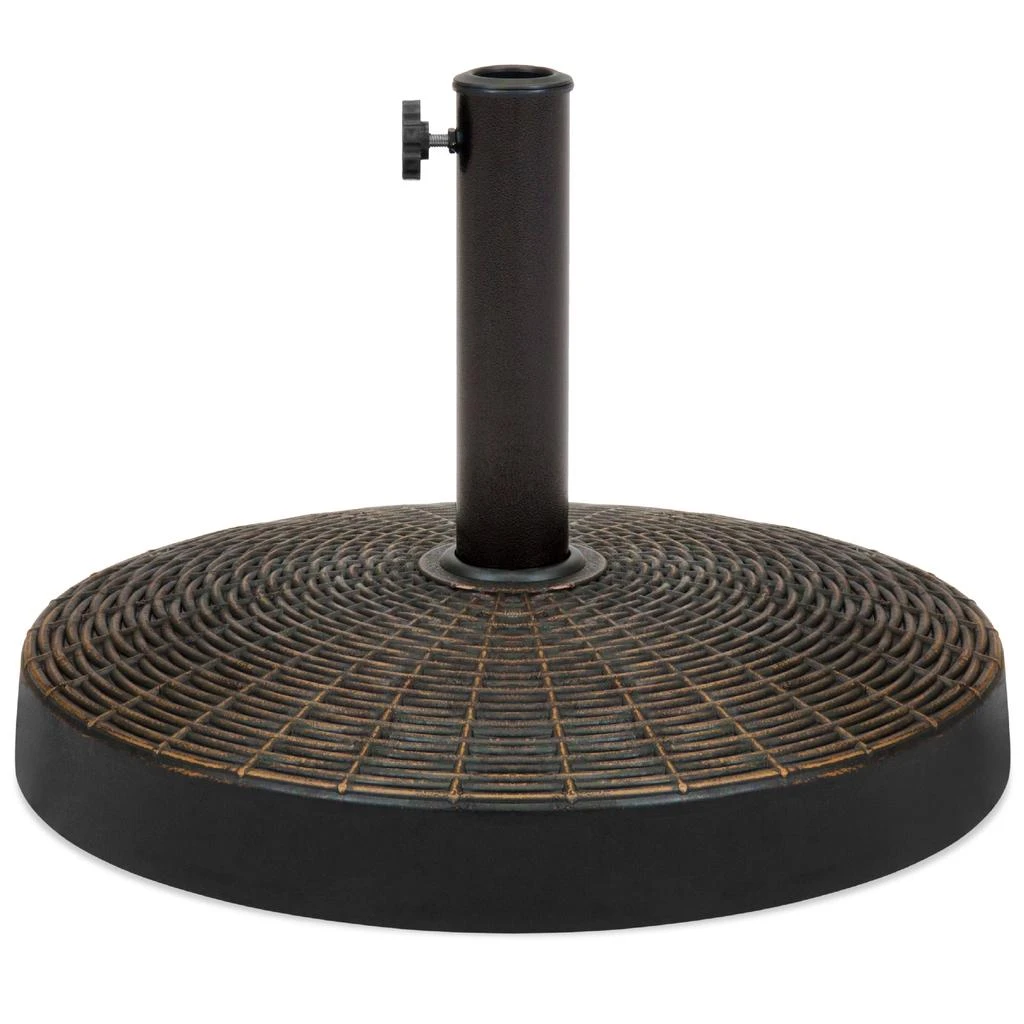 Best Choice Products 55lb Round Wicker Style Resin Patio Umbrella Base Stand w/ 1.75in Hole, Bronze Finish - Black 1
