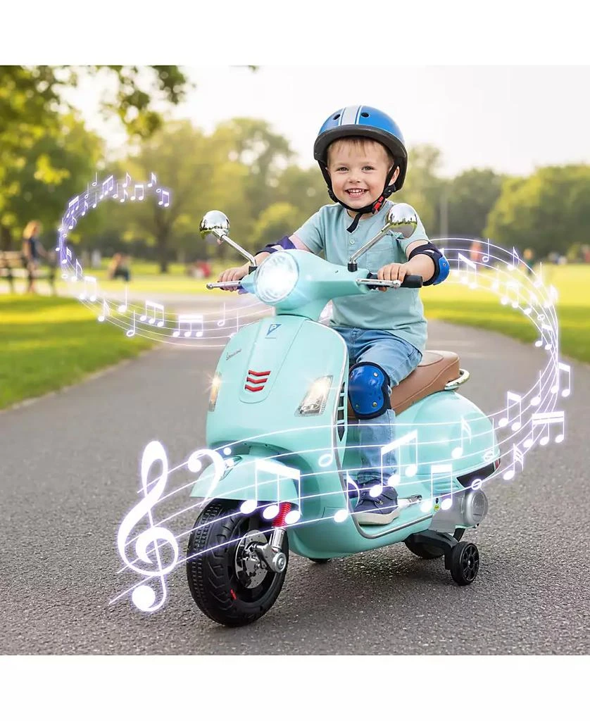 Mecale 12V Kids Electric Motorcycle Licensed VESPA with Music and Training 2