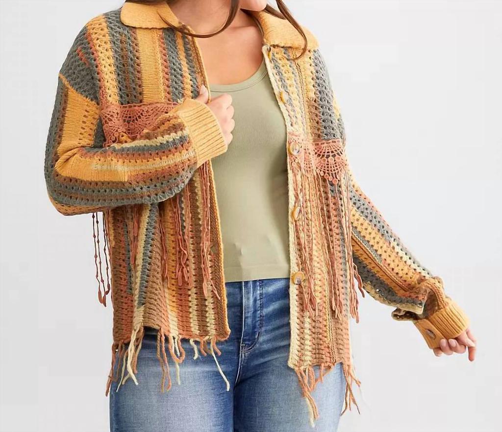 Miss Me Miss Me - Crochet Fringe open Cardigan