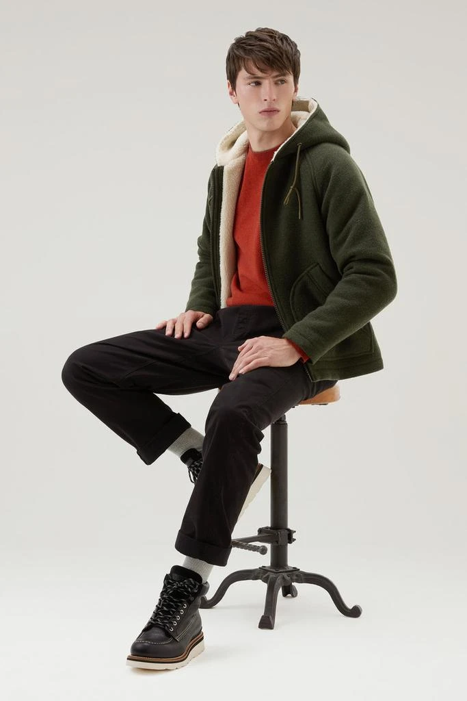 WOOLRICH Hooded Jacket in Recycled Manteco Wool Blend - Men - Green 4