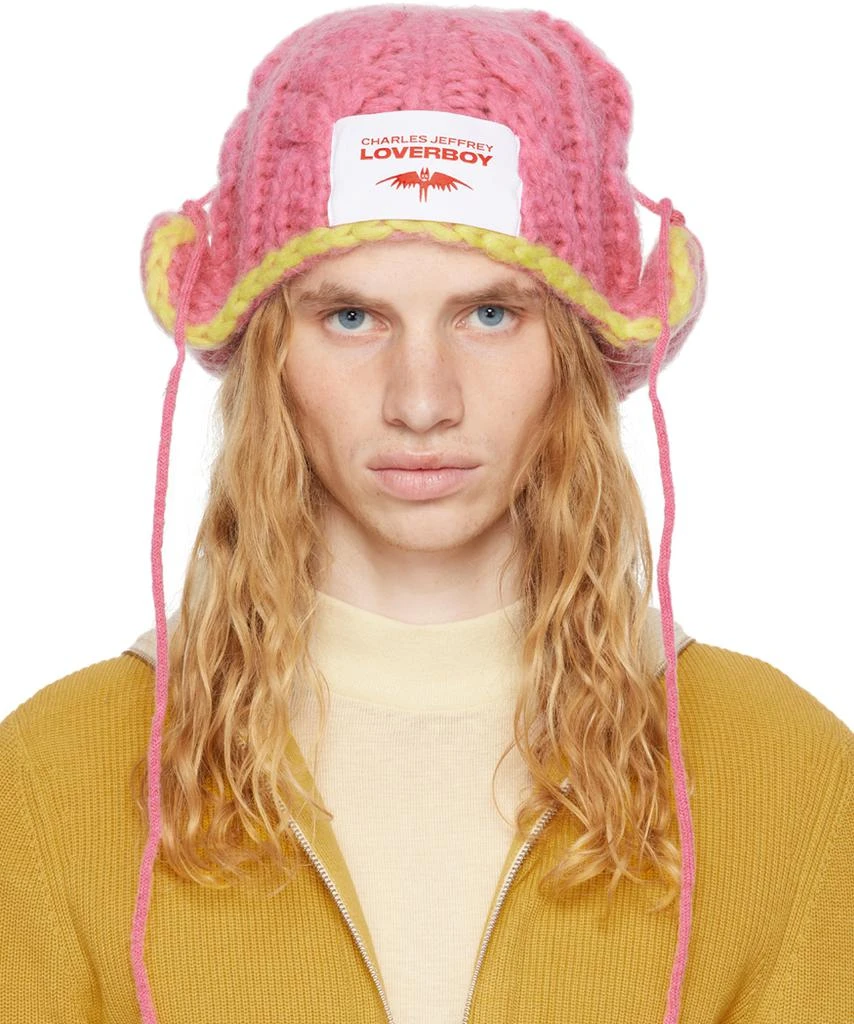 Charles Jeffrey Loverboy Pink & Yellow Chunky Aviator Beanie 1