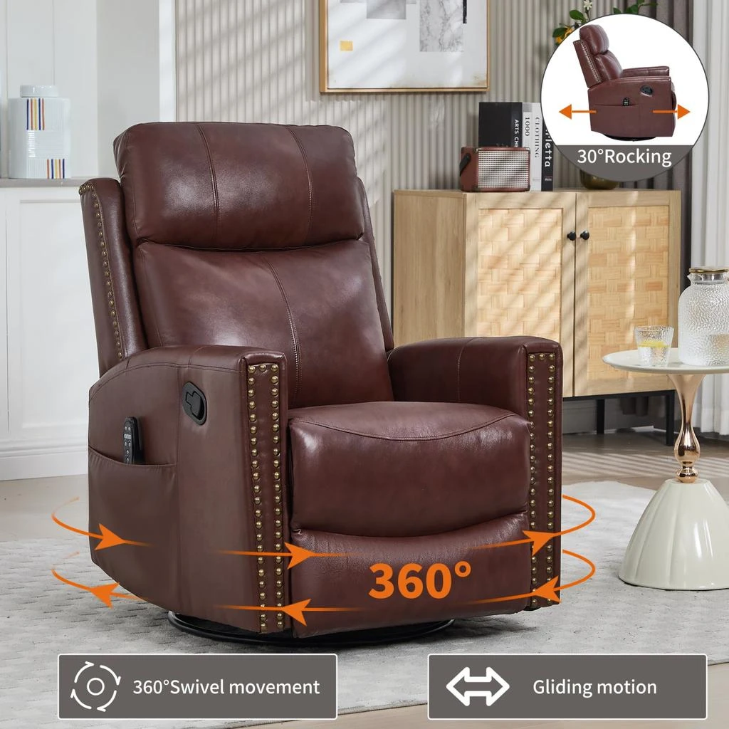 Streamdale Furniture Streamdale Wine Red Leather Heat Massage Rocker Recliner 4