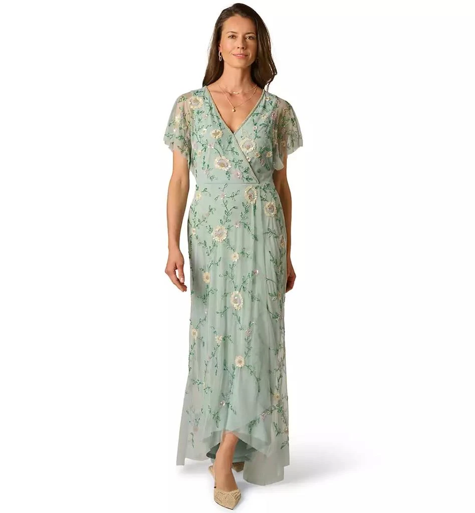 Adrianna Papell Women's Bead Flutter-Sleeve Midi Mesh Dress - Navy/Blush - Size 12 Adrianna Papell Women's Bead Flutter-Sleeve Midi Mesh Dress - Navy/Blush - Size 12