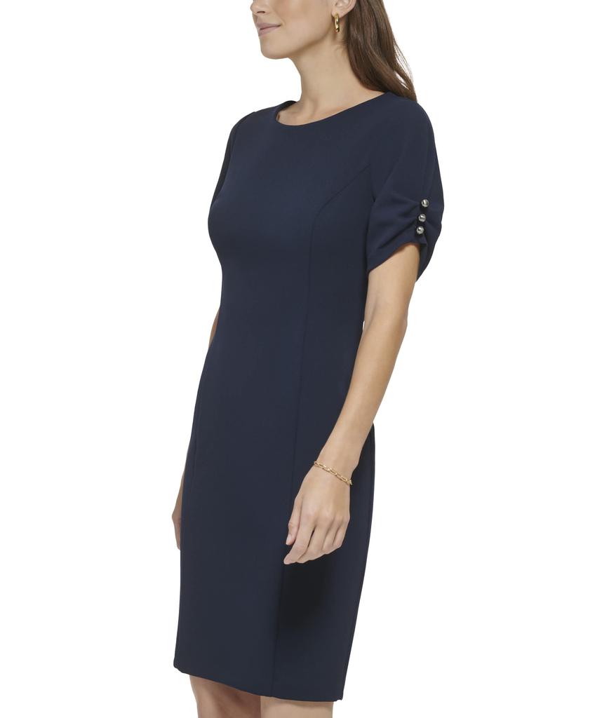 DKNY Puff Sleeve Gunmetal Trim Sheath Dress