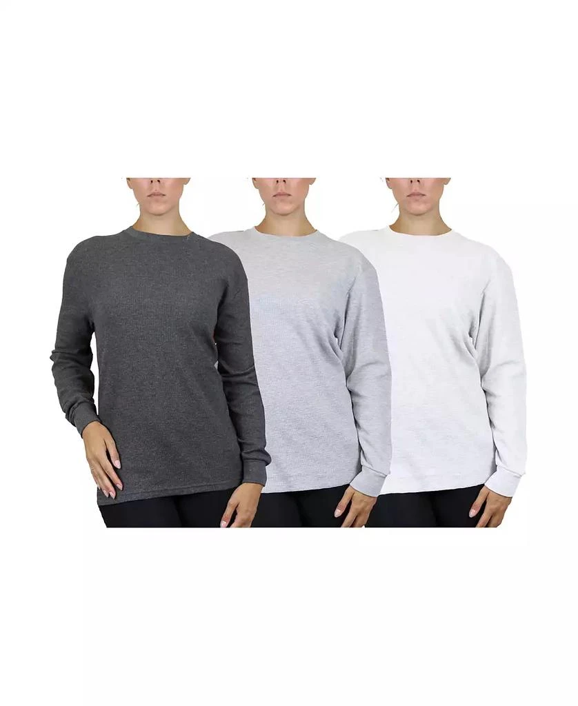 Galaxy By Harvic Women's Loose Fit Waffle Knit Thermal Shirt, Pack of 3 1