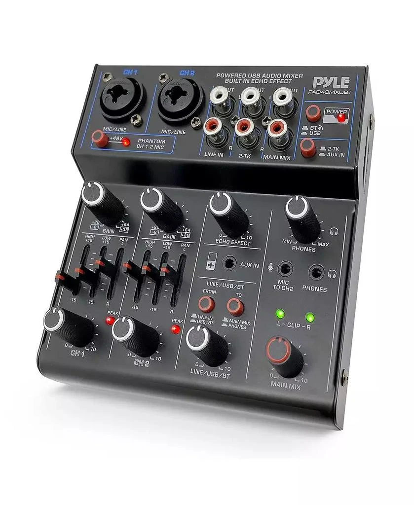 Pyle Compact Bluetooth DJ Mixer Interface with USB Audio and Phantom Power