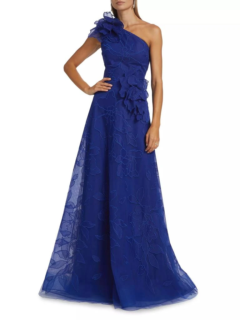 Teri Jon Floral Lace One-Shoulder Gown 2