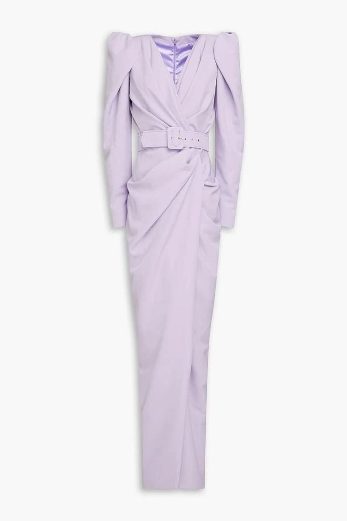 RHEA COSTA Belted pleated crepe gown 1