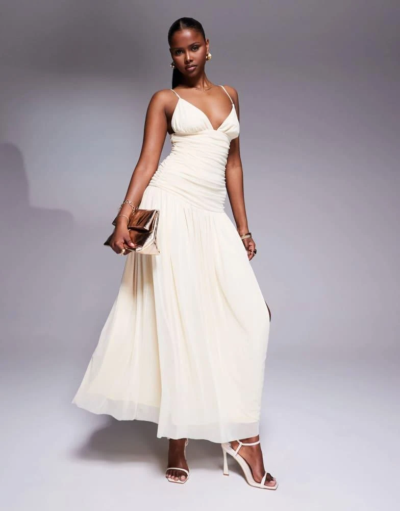 white christmas dresses Everly Off-Shoulder Drape Mini Dress Cream