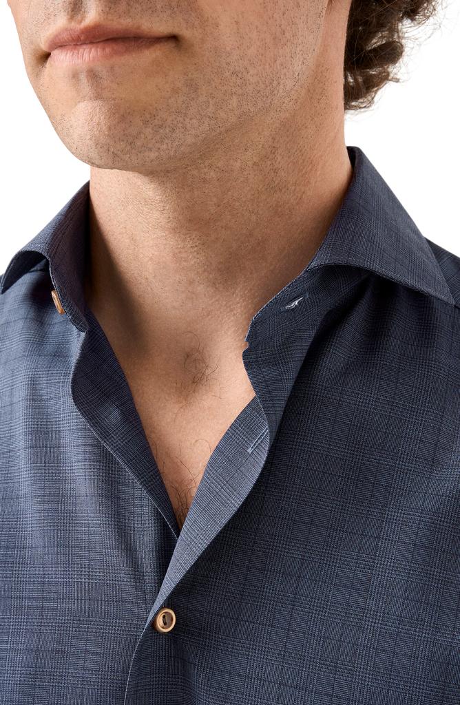 Eton Slim Fit Glen Plaid Wool Dress Shirt