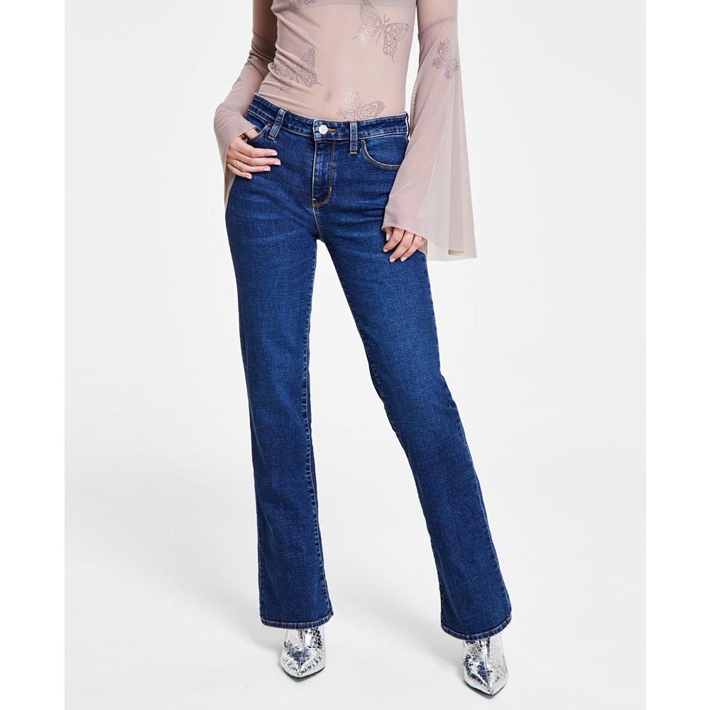 GUESS Women's Whiskered Faded-Front Bootcut Denim Jeans