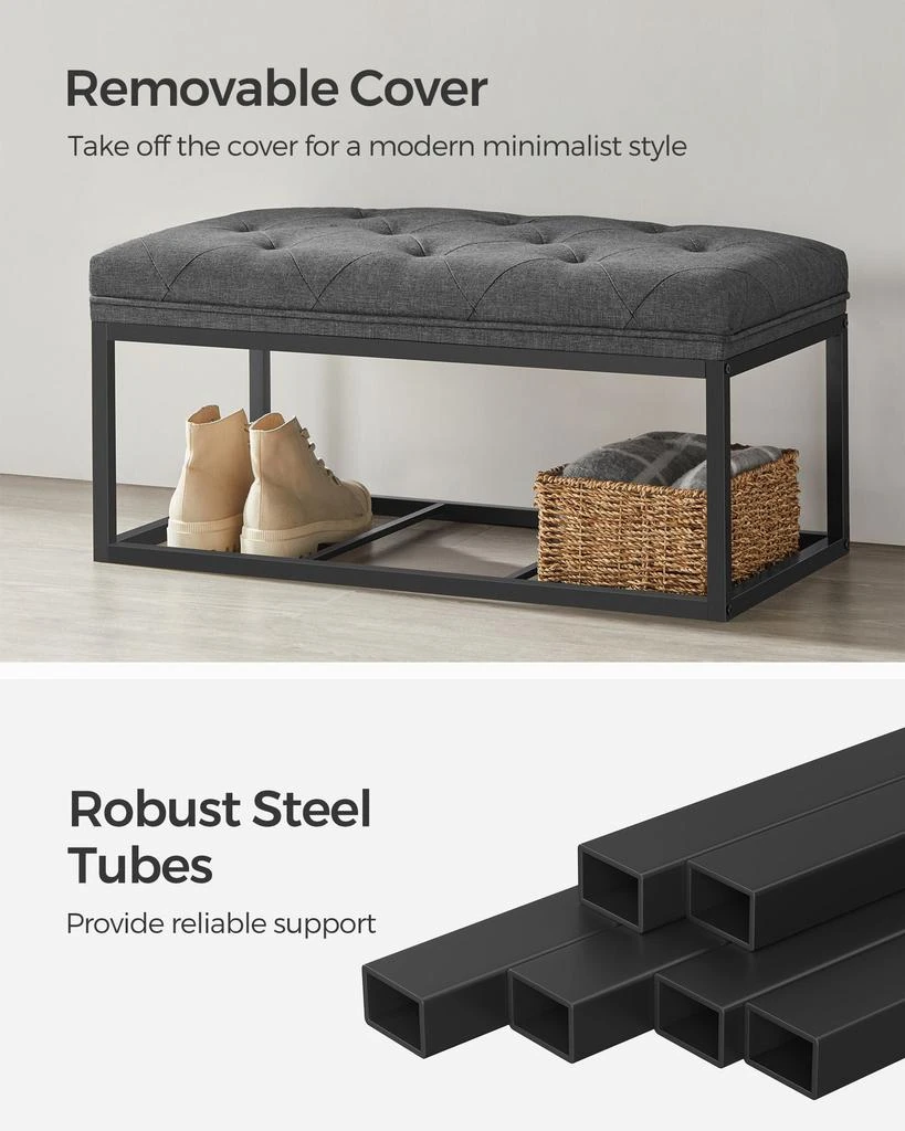 BreeBe Storage Ottoman Bench Dark Gray 2