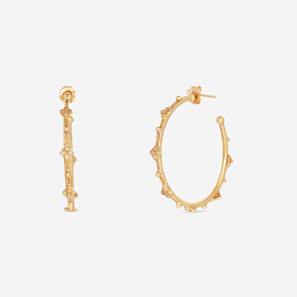 Armenta Armenta Sueno 18K Yellow Gold White Diamond 35mm Side Hoop Earrings 06495