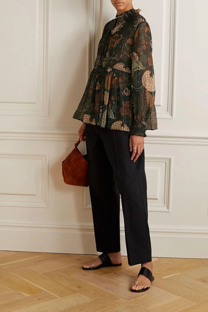 LAFAYETTE 148 Pintucked ruffled printed silk-blend chiffon blouse 2