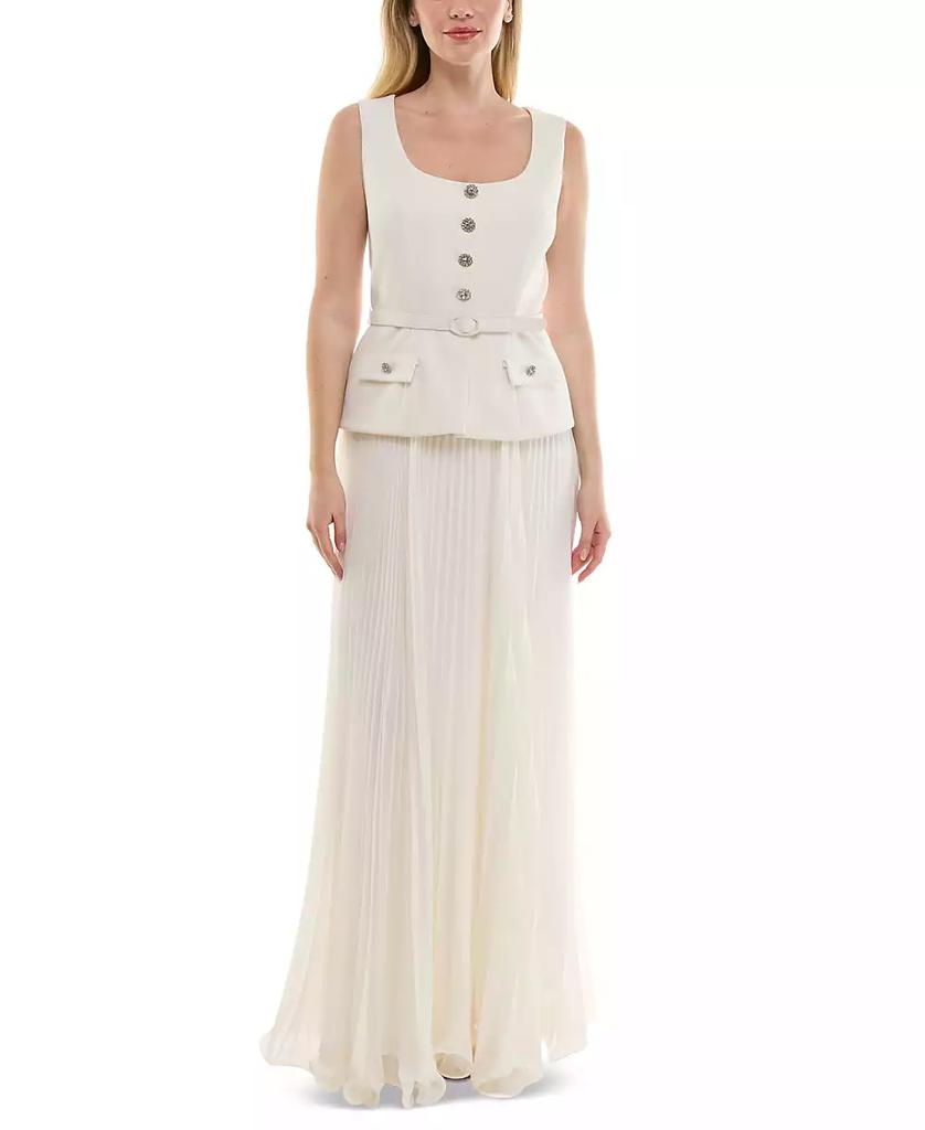 Taylor Women's Mixed-Media Square-Neck Sleeveless Dress