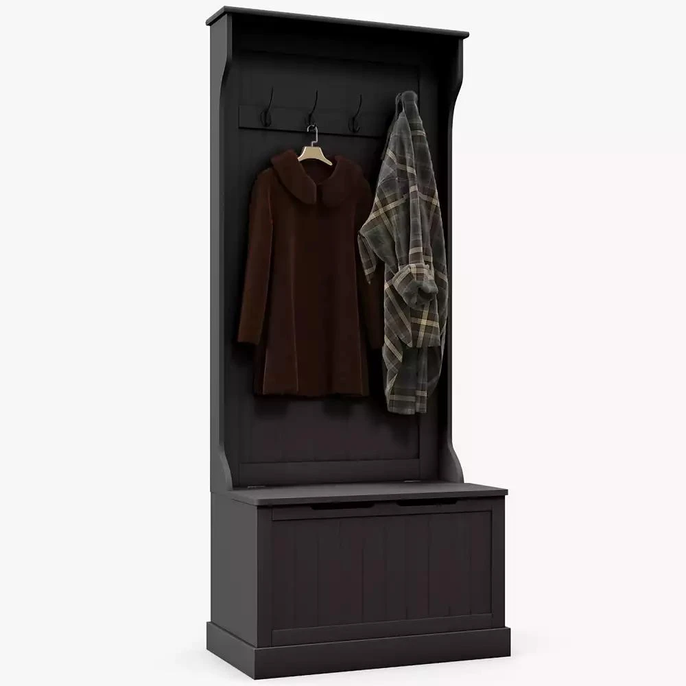 Streamdale Furniture 28" 3-In-1 Entryway Hall Tree with Storage Bench, Coat Rack with Four Hooks and Shoe Storage, Black