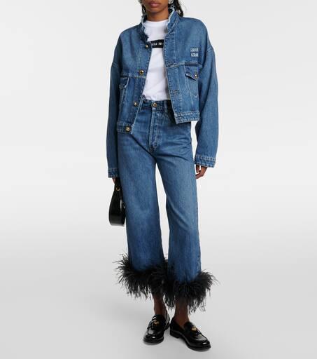 Miu Miu Feather-trimmed straight jeans